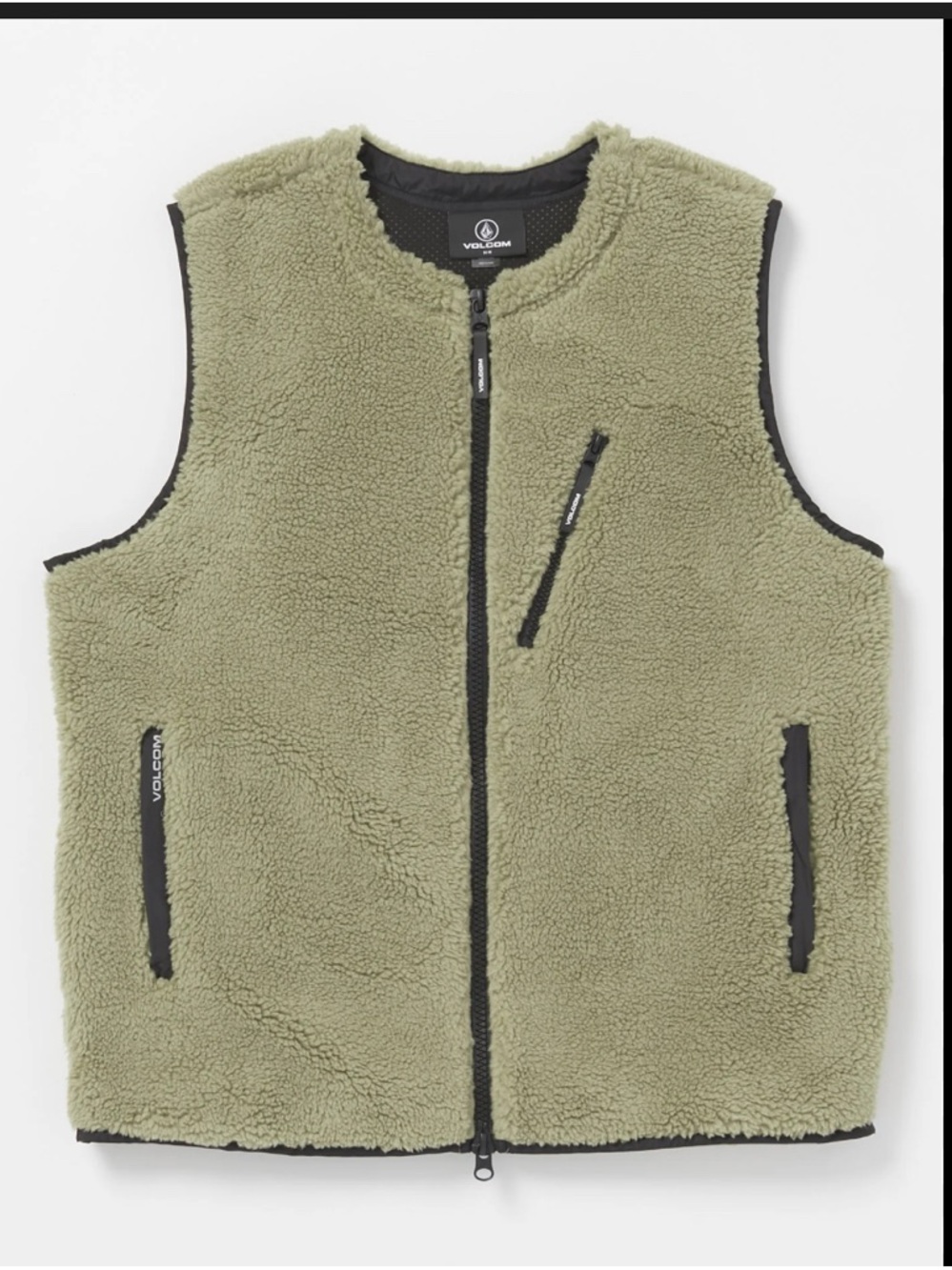 Volcom Men's Olive Green Sherpa Fleece Vest with Black Trim